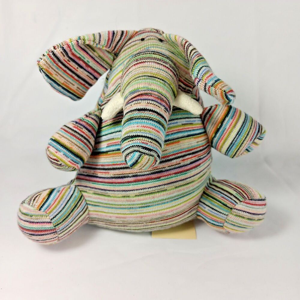 Muji Stuffed Elephant Re-used Yarn Plush Soft Colorful Striped Sitting Animal